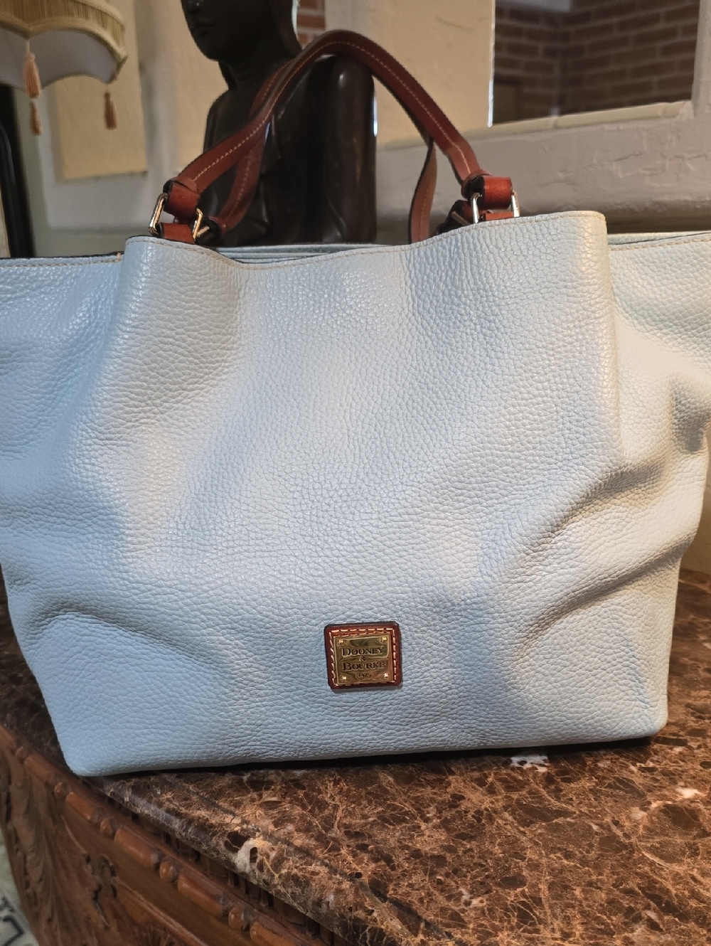 Dooney & Bourke Light Blue Leather Tote with Brown Handles